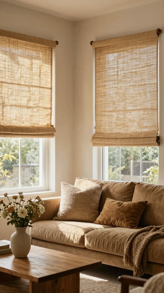 11 Mid-Century Modern Window Treatment Ideas With Clean Lines - 9. Textured Woven Shades 1