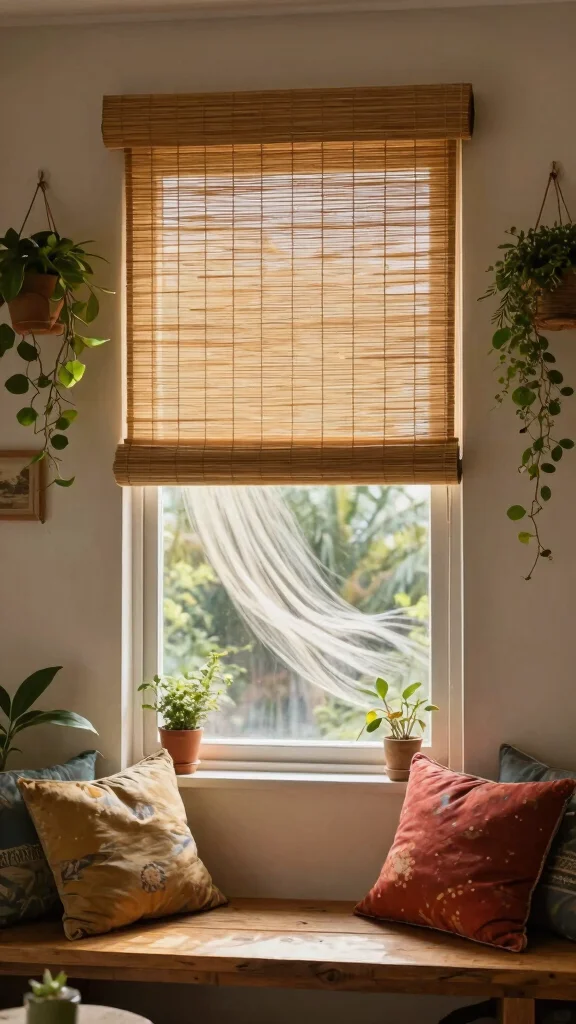 11 No-Drill Window Treatment Ideas for Renters - 4. Bamboo Roller Shades 1