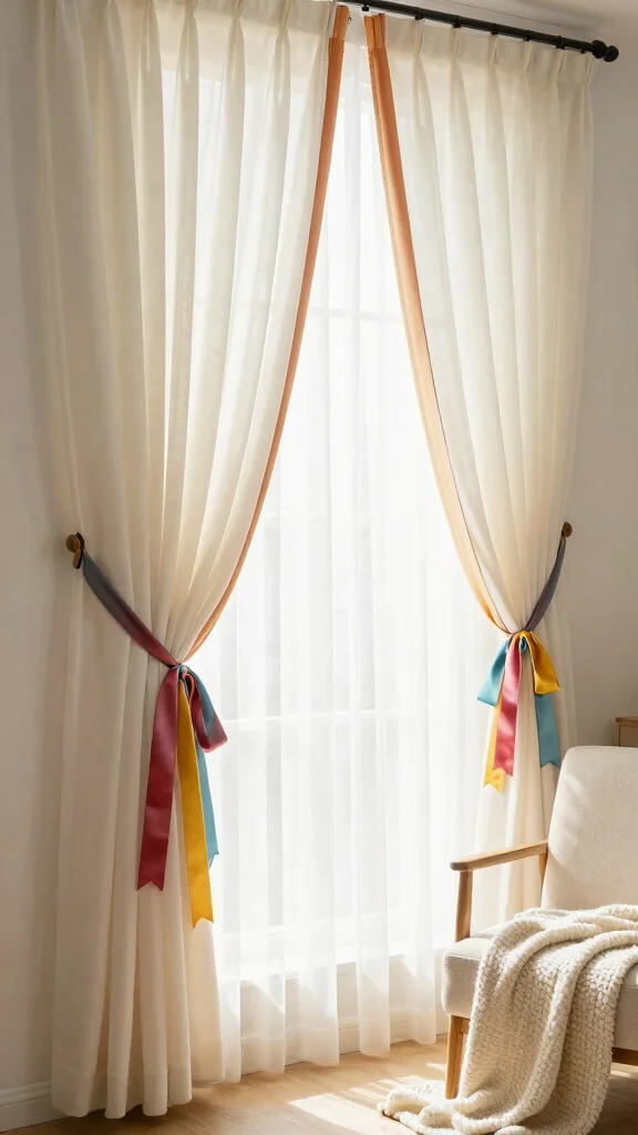 11 No-Drill Window Treatment Ideas for Renters - 6. Ribbon Ties for Drapes 1