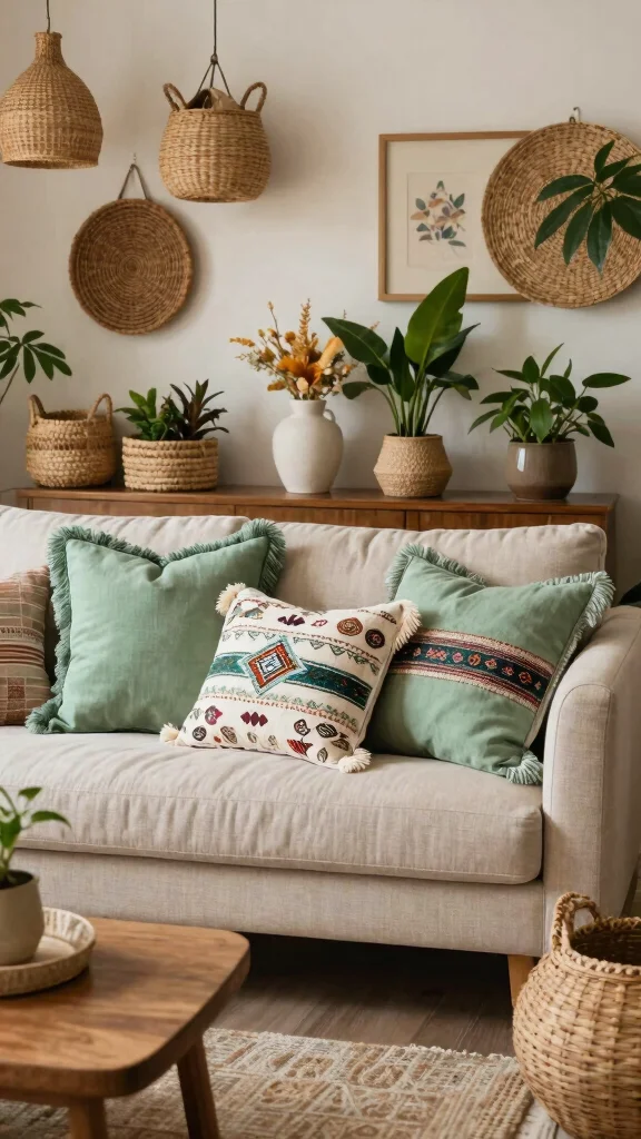 11 Sage Green Throw Pillow Ideas for a Calm and Trendy Home - 6. Bohemian Vibes with Sage Green 1