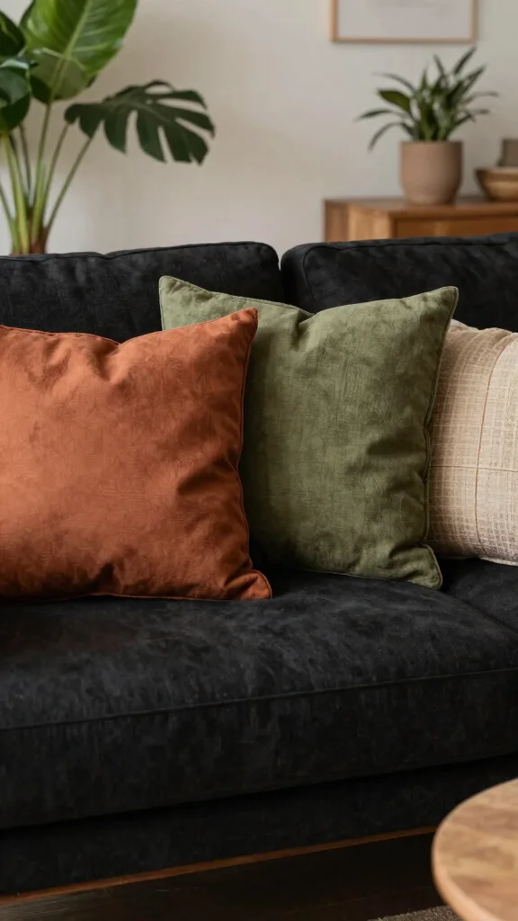 11 Throw Pillow Ideas for a Black Couch That Feel Chic and Modern - 2. Earthy Tones 1