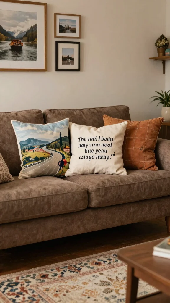11 Throw Pillow Ideas for a Brown Couch That Add Contrast - 11. Personal Touches 1