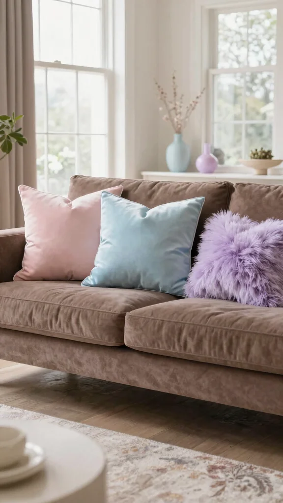 11 Throw Pillow Ideas for a Brown Couch That Add Contrast - 4. Soft Pastels 1
