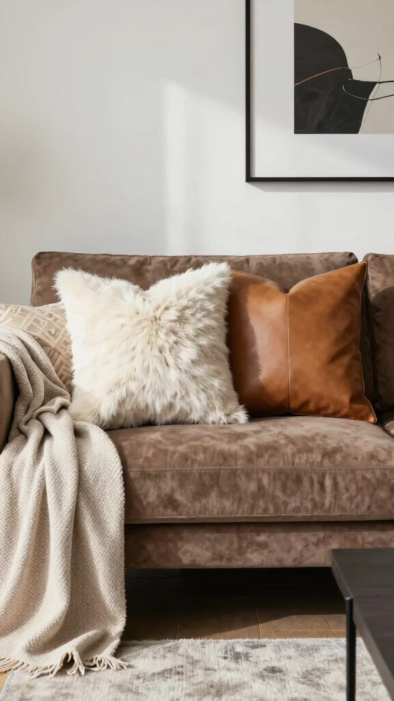 11 Throw Pillow Ideas for a Brown Couch That Add Contrast - 5. Monochromatic Magic 1
