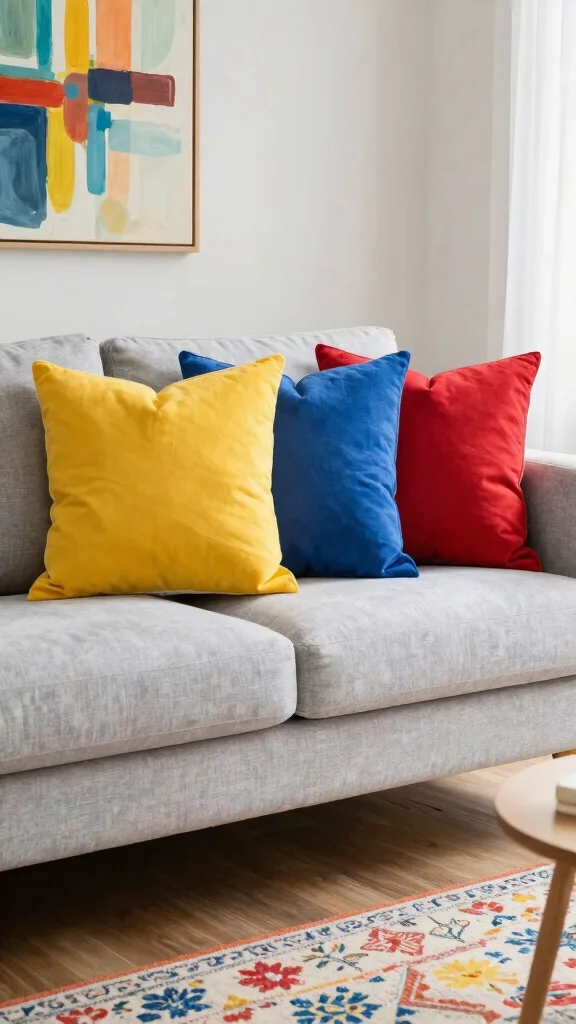 11 Throw Pillow Set of 3 Ideas for Easy and Stylish Sofa Styling - 11. Color-Blocking Fun 1