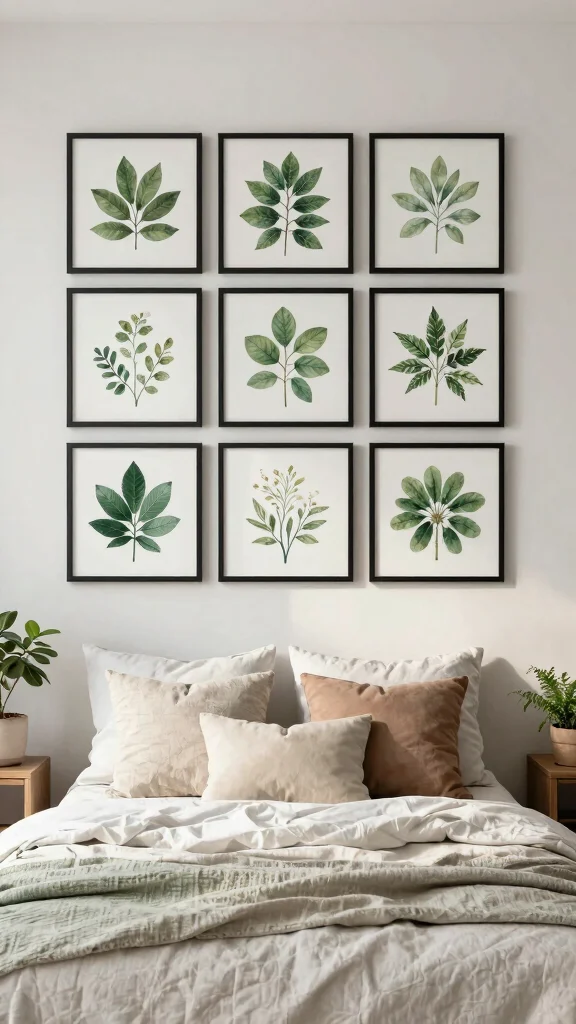 11 Wall Art Ideas Above the Bed for a Calm, Finished Bedroom - 4. Framed Botanical Prints 1