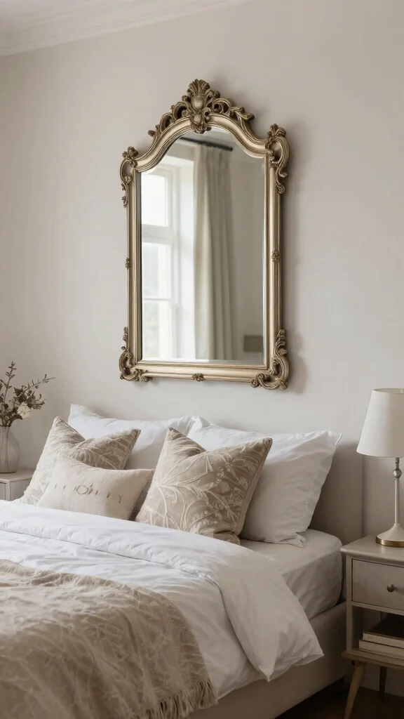 11 Wall Art Ideas Above the Bed for a Calm, Finished Bedroom - 5. Mirror for Light and Space 1