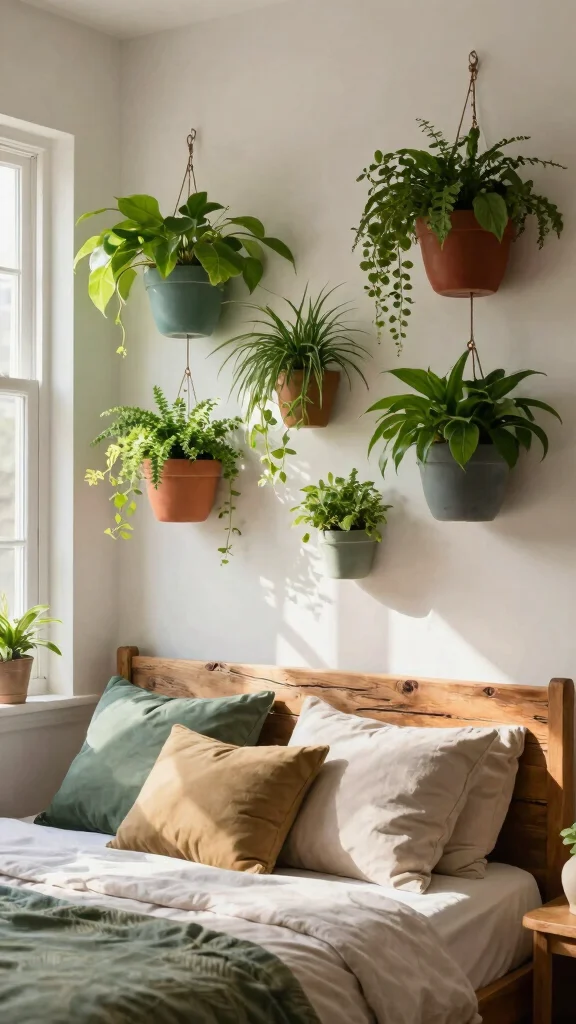 11 Wall Art Ideas Above the Bed for a Calm, Finished Bedroom - 9. Wall-mounted Planters 1