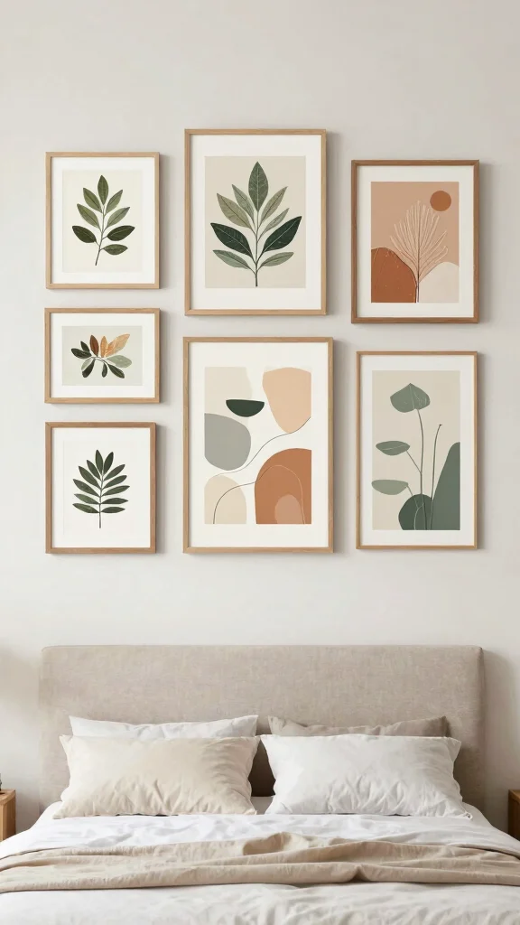 11 Wall Art Ideas for Bedroom Decor That Feel Calm and Modern - 8. Gallery Wall with a Cohesive Theme 1