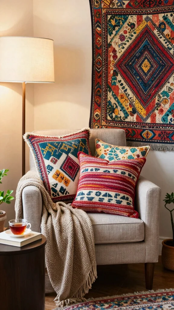 11 Ways to Style Throw Pillows and Blankets in the Living Room - 5. Create a Statement Corner 1