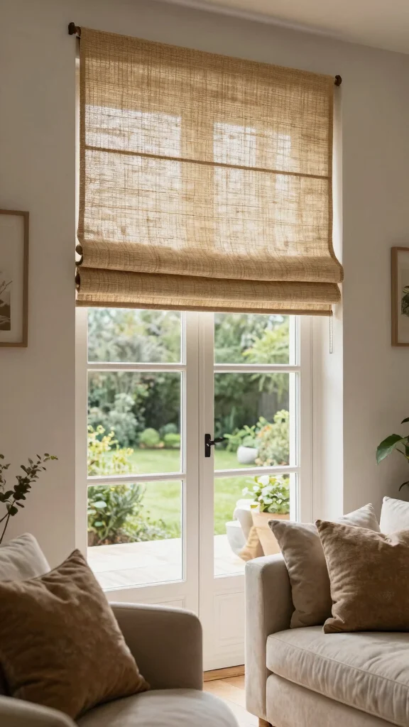 11 Window Treatment Ideas for French Doors That Look Elegant - 5. Natural Fiber Roman Shades 1