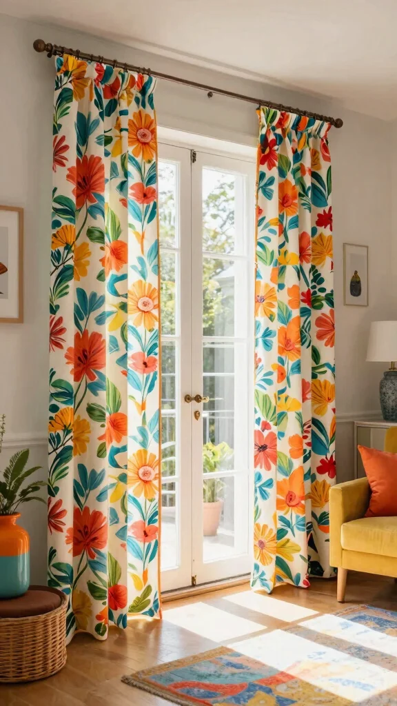 11 Window Treatment Ideas for French Doors That Look Elegant - 7. Colorful Printed Curtains 1