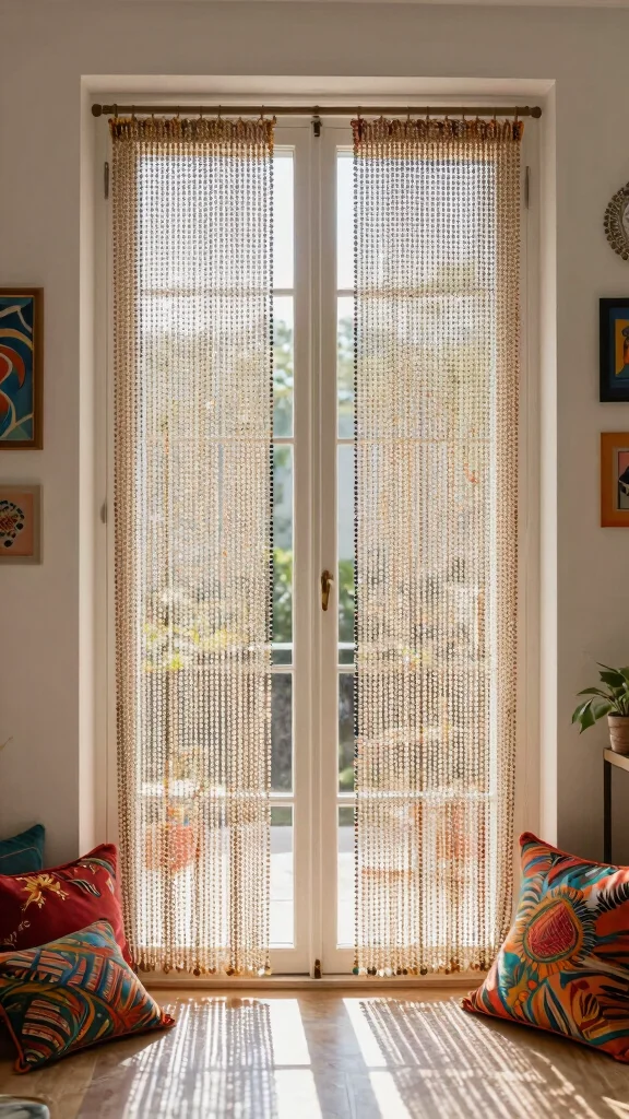 11 Window Treatment Ideas for French Doors That Look Elegant - 8. Elegant Beaded Curtain Panels 1