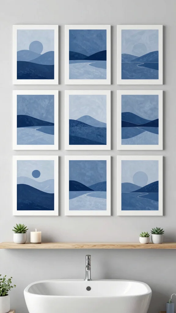12 Bathroom Wall Art Ideas That Look Clean, Fresh, and Stylish - 1. Monochromatic Art Prints 1