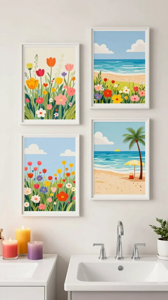12 Bathroom Wall Art Ideas That Look Clean, Fresh, and Stylish - 11. Seasonal Decor 1
