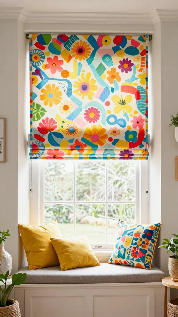 12 Bay Window Treatment Ideas for a Softer, Custom Look - 10. Fun Roller Shades for a Playful Touch 1