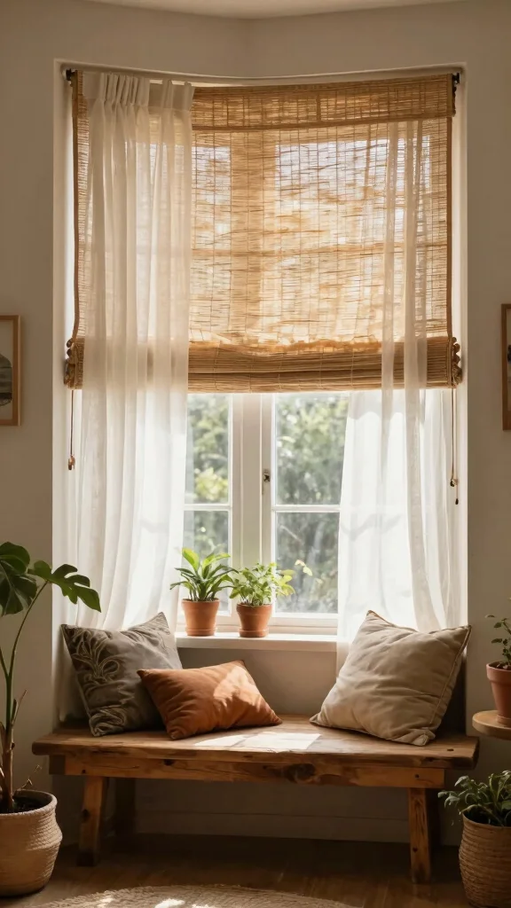 12 Bay Window Treatment Ideas for a Softer, Custom Look - 6. Woven Shades for Natural Texture 1