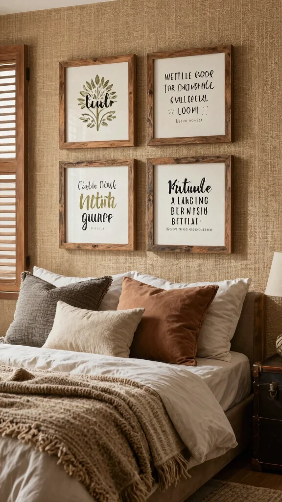 12 Bedroom Quote Wall Art Ideas for a Peaceful Personal Space - 9. Rustic Quote Art with Natural Elements 1