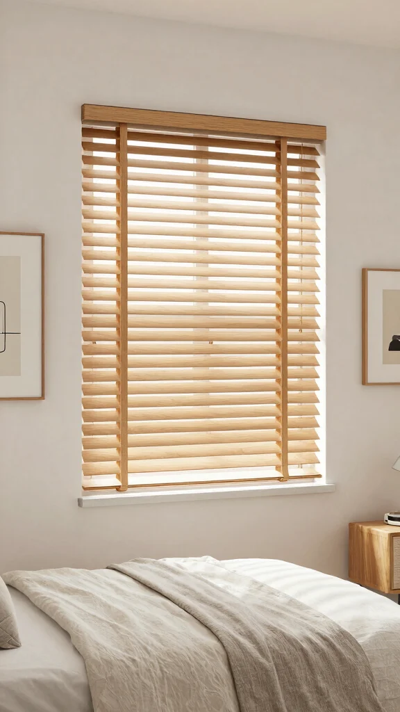 12 Bedroom Window Treatment Ideas for Better Sleep and Soft Style - 12. Minimalist Blinds with Natural Finish 1
