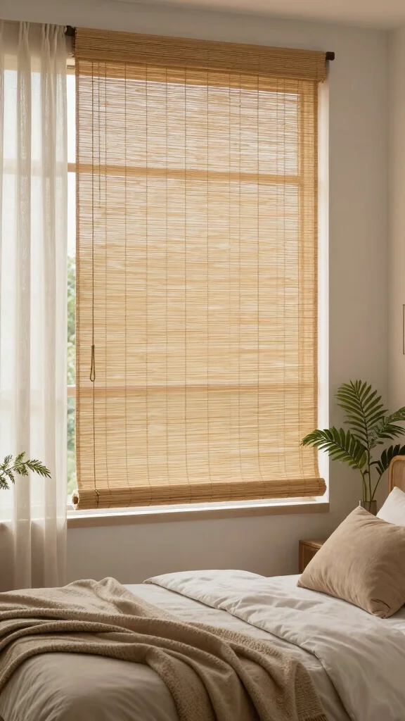12 Bedroom Window Treatment Ideas for Better Sleep and Soft Style - 5. Bamboo Shades for a Natural Touch 1
