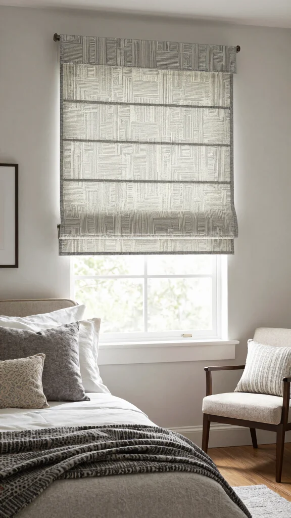 12 Bedroom Window Treatment Ideas for Better Sleep and Soft Style - 7. Recycled Fabric Roman Shades 1
