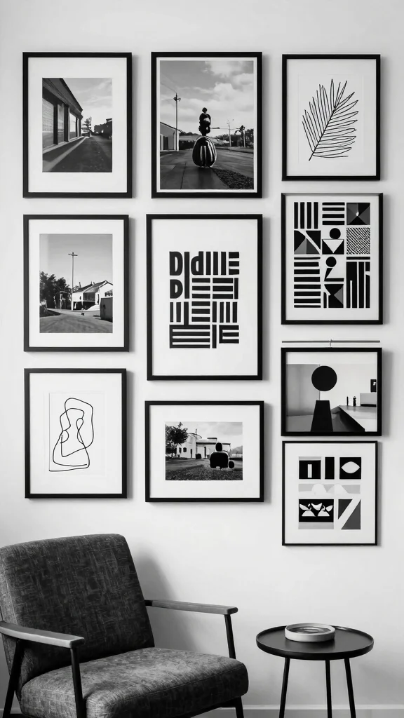 12 Black and White Wall Art Ideas That Never Go Out of Style - 10. Layered Artwork Collections 1