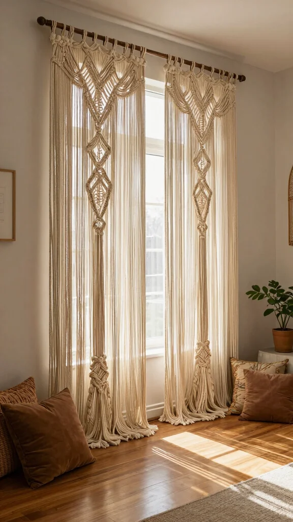12 Cheap DIY Window Treatment Ideas That Still Look Custom - 1. Macramé Magic 1