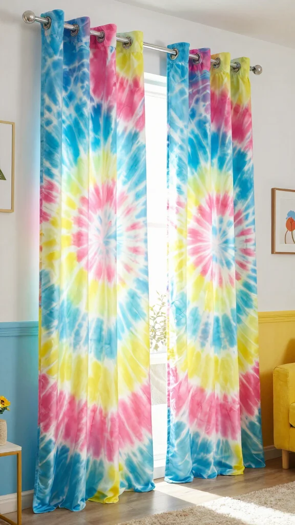 12 Cheap DIY Window Treatment Ideas That Still Look Custom - 10. Tie-Dye Window Treatments 1