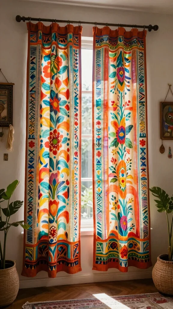 12 Cheap DIY Window Treatment Ideas That Still Look Custom - 4. Painted Canvas Curtains 1