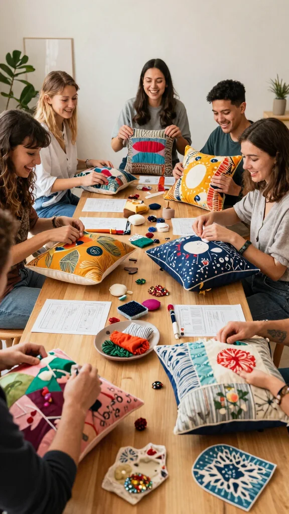 12 Easy Ways to Make Your Own Throw Pillows at Home - 11. Host a Pillow-Making Party 1