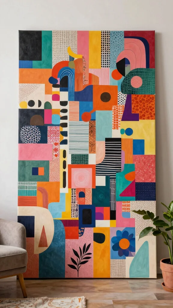 12 Large DIY Wall Art Ideas You Can Make on a Budget - 10. Colorful Paper Collages 1
