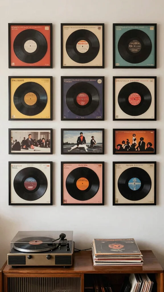 12 Mid-Century Wall Art Ideas for a Timeless Modern Space - 6. Framed Vintage Records 1