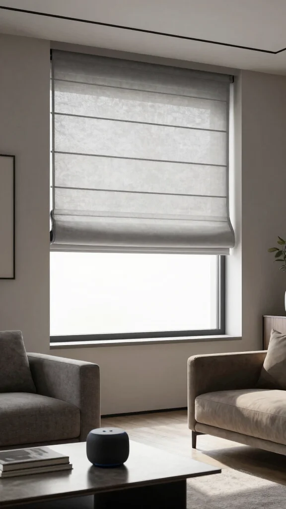 12 Roman Shade Window Treatment Ideas for a Clean, Tailored Look - 10. Motorized Roman Shades 1