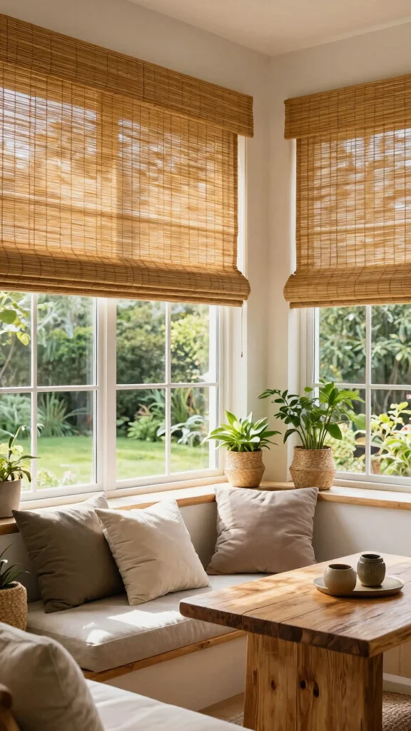 12 Roman Shade Window Treatment Ideas for a Clean, Tailored Look - 4. Bamboo Roman Shades 1