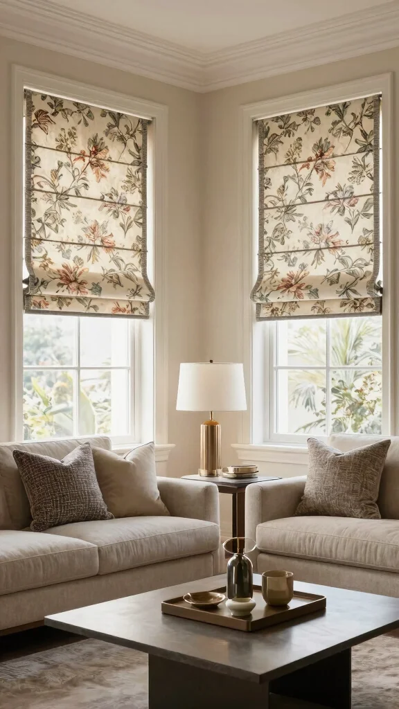 12 Roman Shade Window Treatment Ideas for a Clean, Tailored Look - 7. Patterned Roman Shades 1
