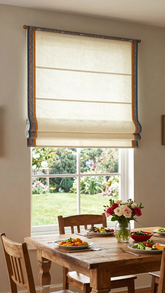 12 Roman Shade Window Treatment Ideas for a Clean, Tailored Look - 9. Roman Shades with Decorative Trim 1