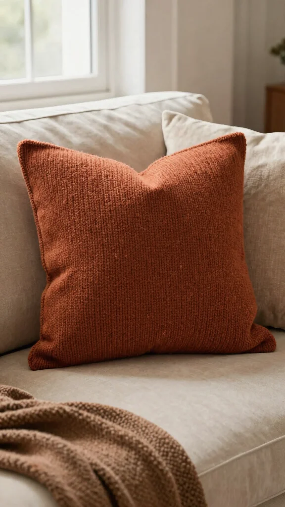 12 Rust Color Throw Pillow Ideas That Warm Up Neutral Spaces - 1. Textured Knitted Pillows 1