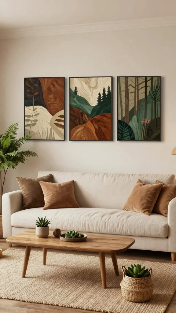 12 Three-Piece Wall Art Set Ideas for Living Rooms and Bedrooms - 1. Earthy Tones and Textures 1