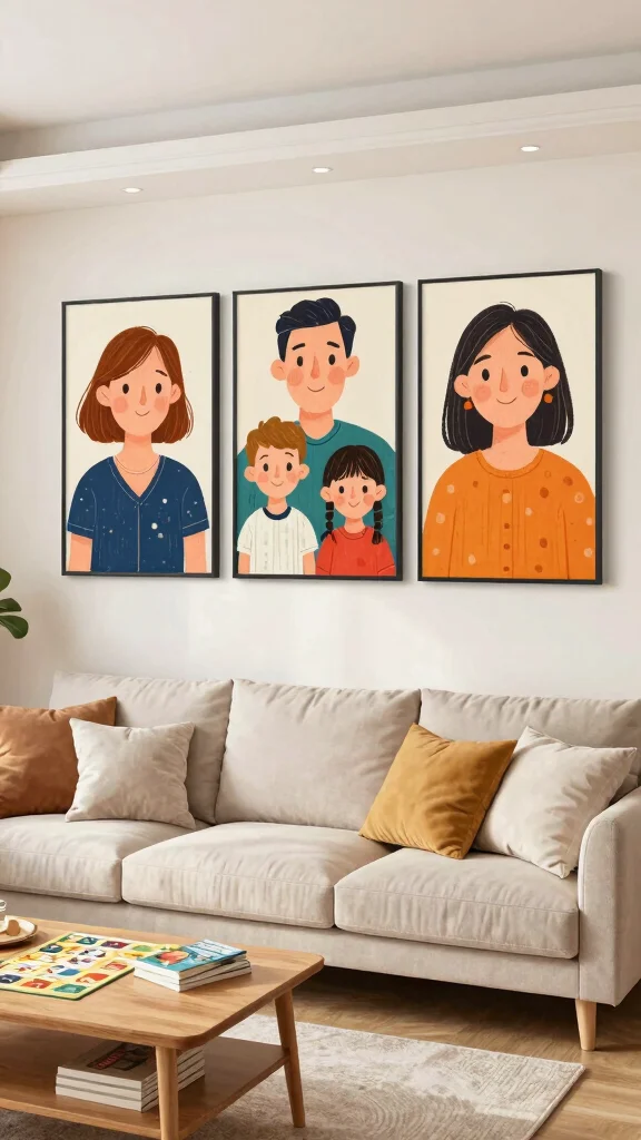 12 Three-Piece Wall Art Set Ideas for Living Rooms and Bedrooms - 12. Custom Family Portraits 1