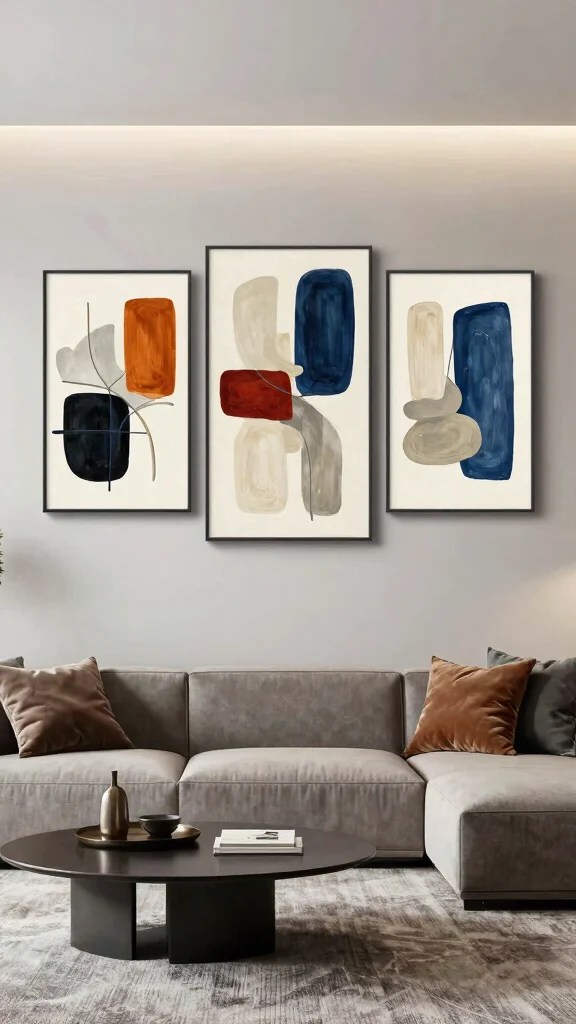 12 Three-Piece Wall Art Set Ideas for Living Rooms and Bedrooms - 5. Modern Abstract Trio 1