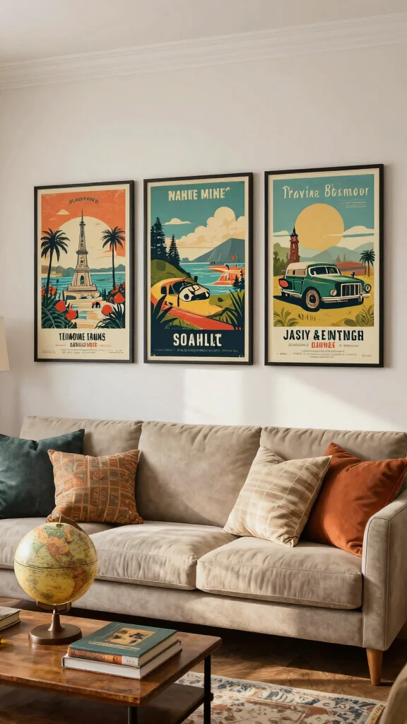 12 Three-Piece Wall Art Set Ideas for Living Rooms and Bedrooms - 7. Vintage-Inspired Travel Posters 1
