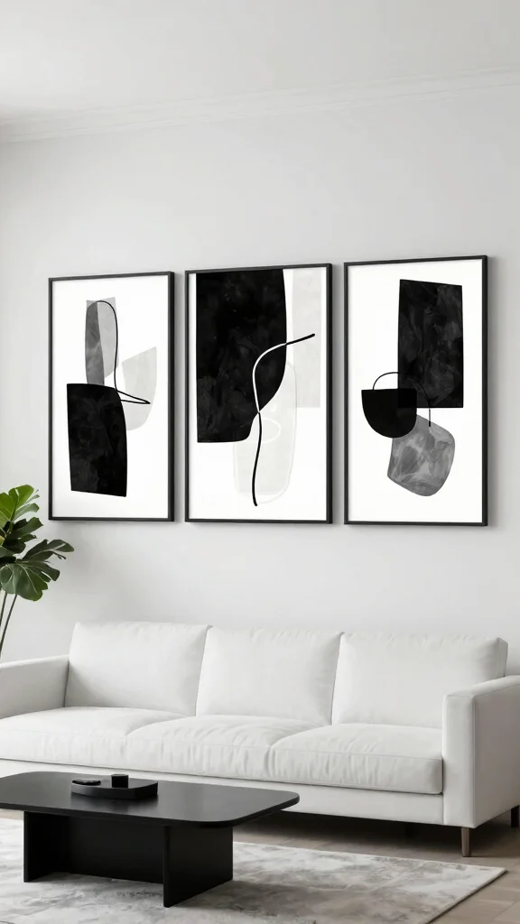 12 Three-Piece Wall Art Set Ideas for Living Rooms and Bedrooms - 8. Minimalist Black and White 1