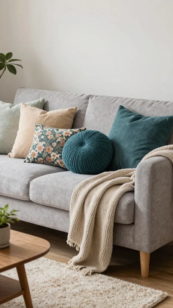 12 Throw Pillow Arrangement Ideas for a Couch That Looks Balanced - 2. Layered Textures 1