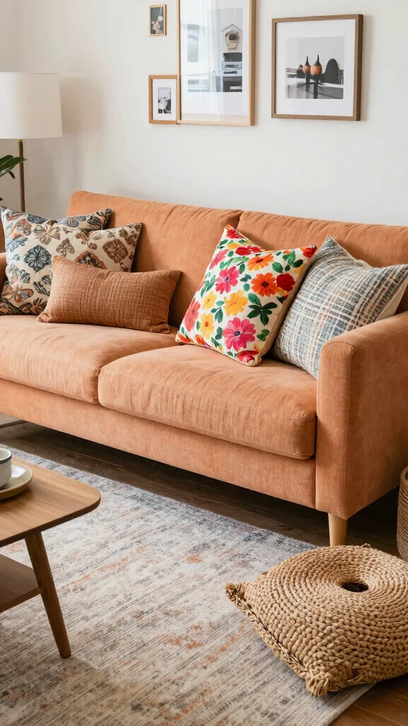 12 Throw Pillow Arrangement Ideas for a Couch That Looks Balanced - 8. Eclectic Mix 1