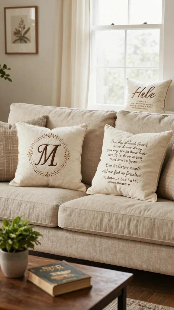 12 Throw Pillow Ideas for a Beige Couch That Feel Warm and Soft - 11. Personalized Touches for Unique Flair 1