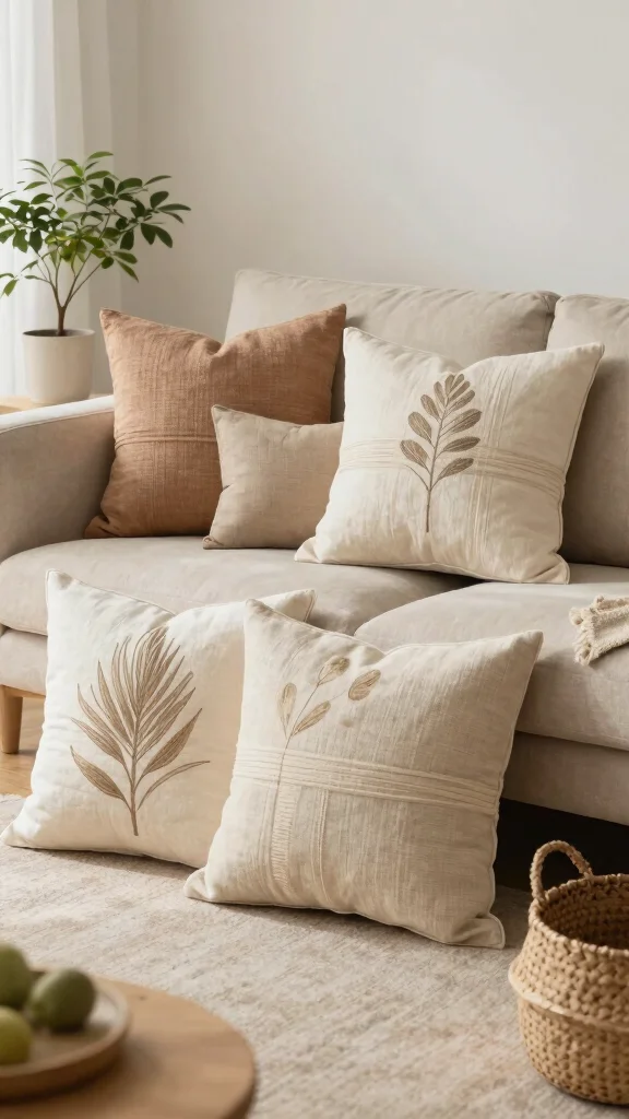 12 Throw Pillow Ideas for a Beige Couch That Feel Warm and Soft - 12. Sustainable Choices for Eco-Friendly Living 1