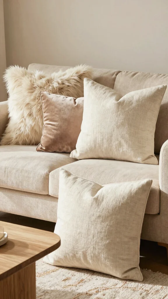 12 Throw Pillow Ideas for a Beige Couch That Feel Warm and Soft - 6. Textured Mix for Depth 1