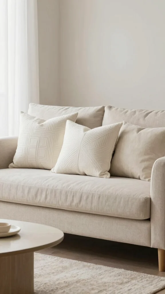 12 Throw Pillow Ideas for a Beige Couch That Feel Warm and Soft - 9. Minimalist Style for Simplified Serenity 1
