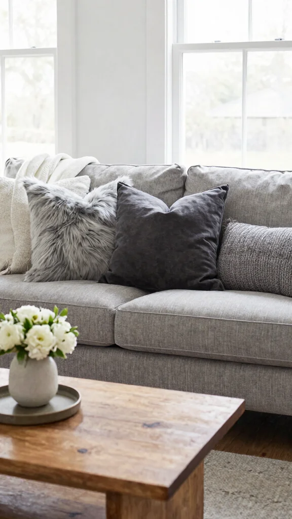 12 Throw Pillow Ideas for a Grey Couch That Always Work - 1. Go for Monochrome Textures 1