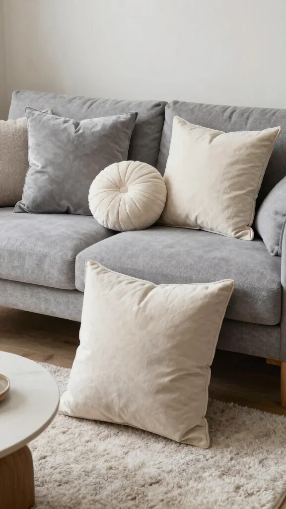 12 Throw Pillow Ideas for a Grey Couch That Always Work - 11. Layering Different Shapes 1